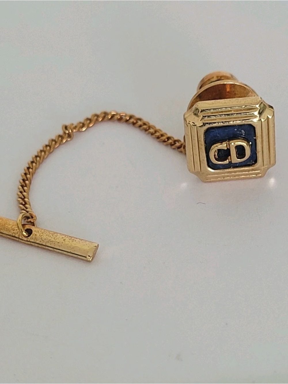 Christian Dior vintage tie pin necktie monogram CD clasp gold pin